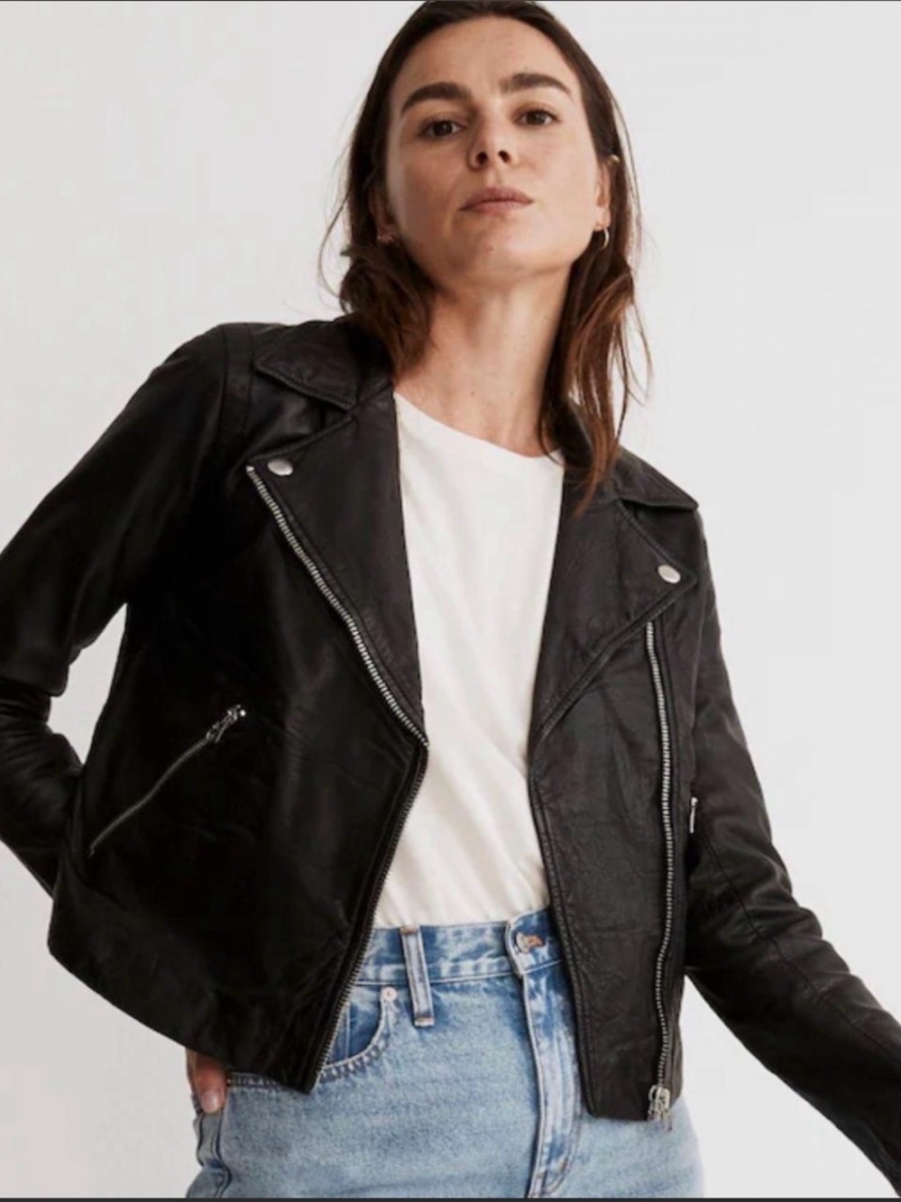 Madewell Black Leather Moto Jacket with Silver Hardware - Picture 3 of 9